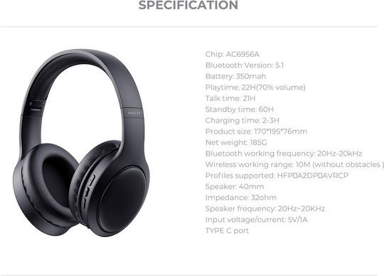 Havit H633BT Wireless / Wired Over Ear Headphones with 22 hours of Operation Beige