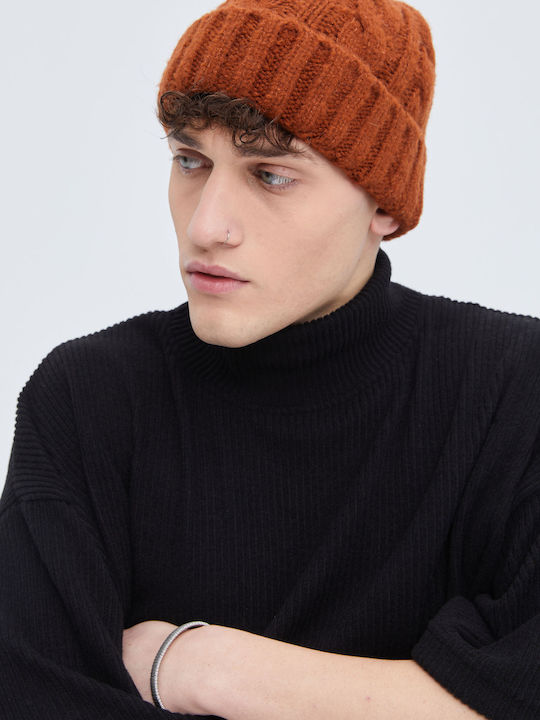 Beanie Unisex Σκούφος Πλεκτός σε Καφέ χρώμα