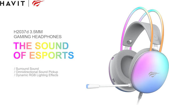 Havit H2037d Over Ear Gaming Headset με σύνδεση 2x3.5mm / USB Λευκό