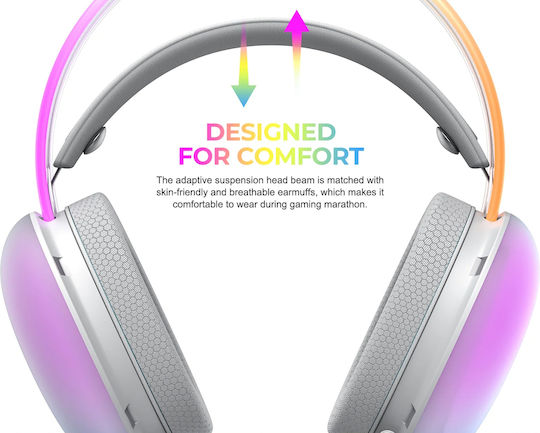 Havit H2037d Over Ear Gaming Headset με σύνδεση 2x3.5mm / USB Λευκό