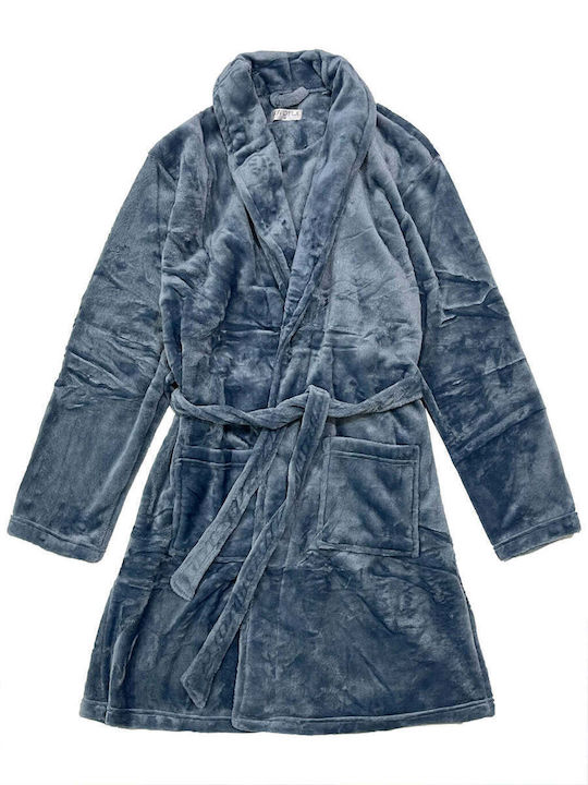 Ustyle Men's Winter Fleece Pajama Robe Blue