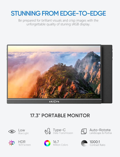 Arzopa A1M IPS HDR Φορητό Monitor 17.3" FHD 1920x1080