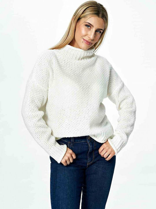 Figl Women's Long Sleeve Sweater Woolen Turtleneck Beige