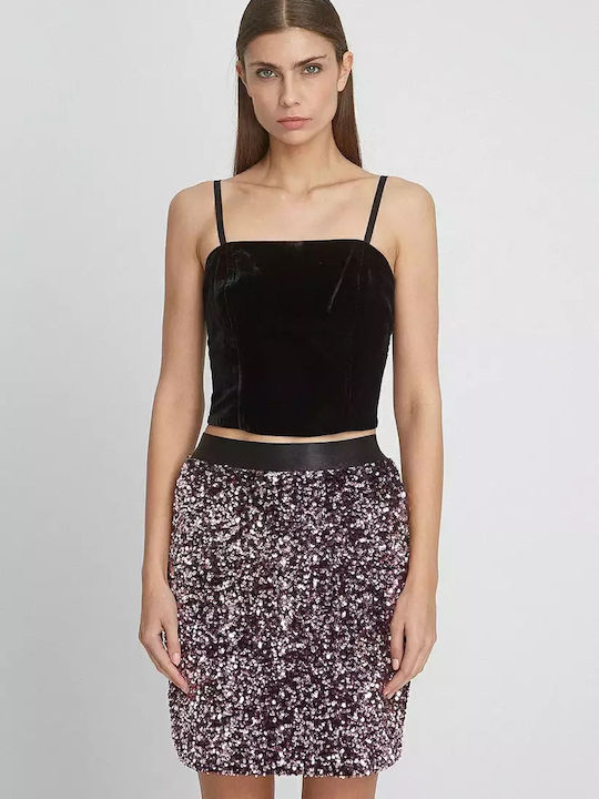 Desiree Damen Crop Top Samt mit Trägern Schwarz