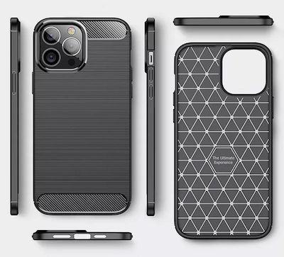 Powertech Carbon Back Cover Silicone Durable Black (iPhone 15 Pro)