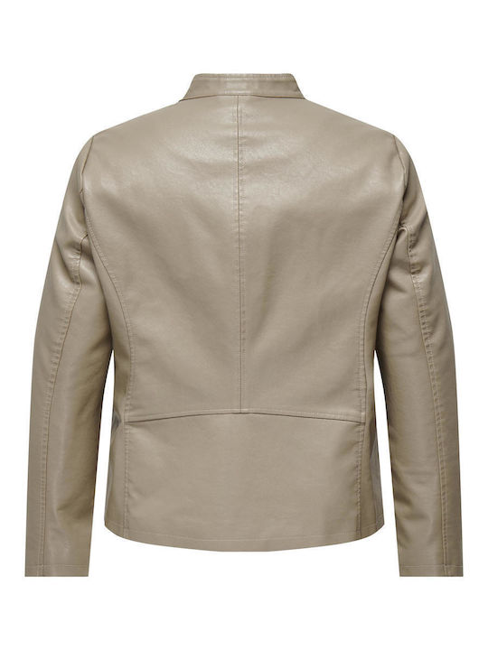 Only Women's Short Lifestyle Leather Jacket for Winter Beige