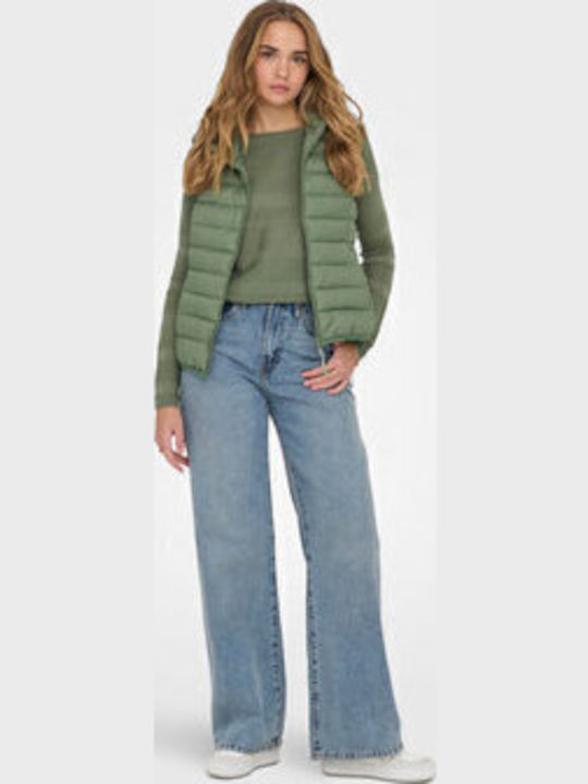 Women's Short Puffer Jacket for Winter with Hood Hedge Green