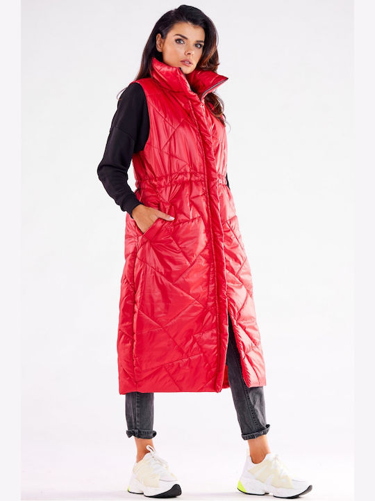 Awama Kurz Damen Ärmellos Puffer Jacke für Winter Rot