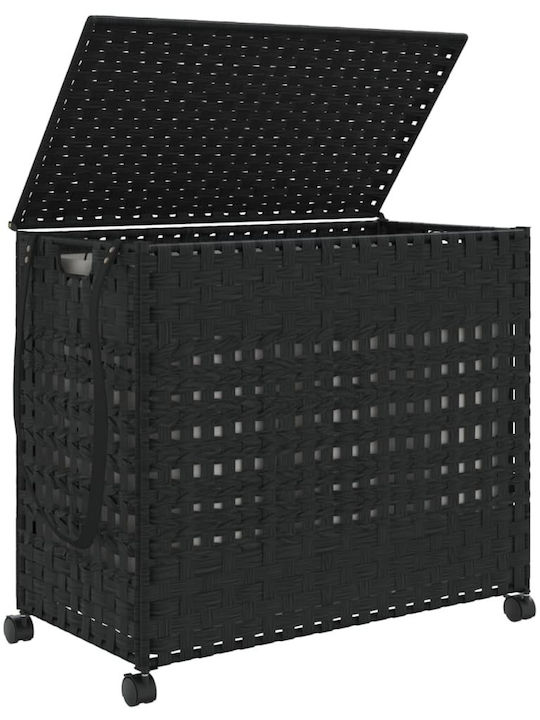 vidaXL Перилна Кошница Текстил Сгъваема с Капак 66x35x60см Черен