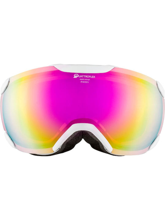Alpina Ski- & Snowboardbrille Erwachsene Weiß mit Linse Spiegel in Rosa Farbe