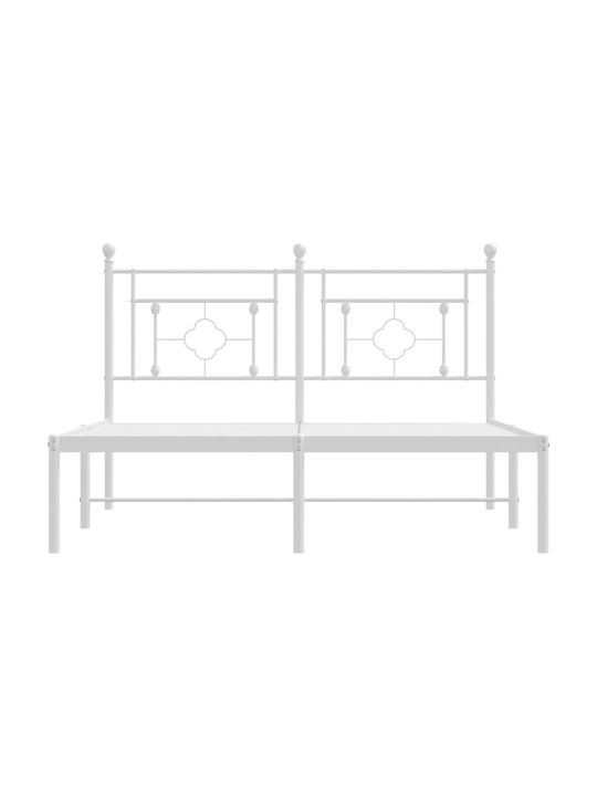 Double Metal Bed White with Slats for Mattress 135x190cm