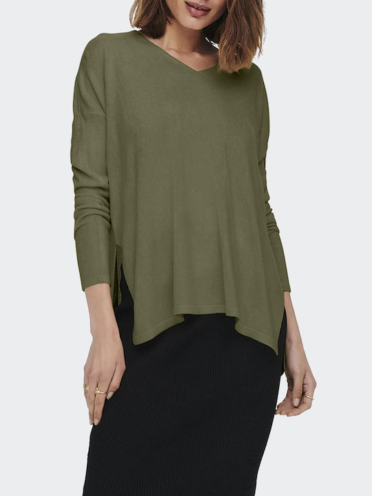 Only Women's Blouse Long Sleeve with V Neckline Dried Herb DarkGreen
