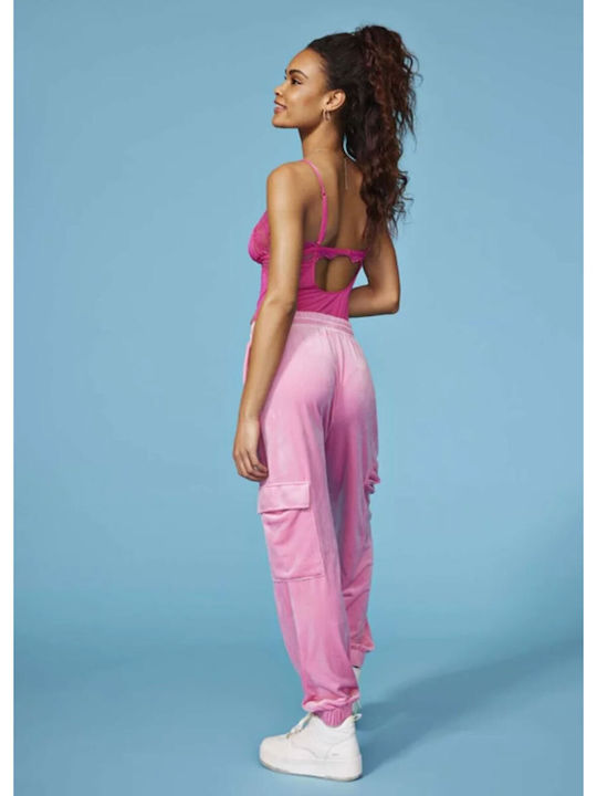 Only Damen-Sweatpants-Set Pink Samt