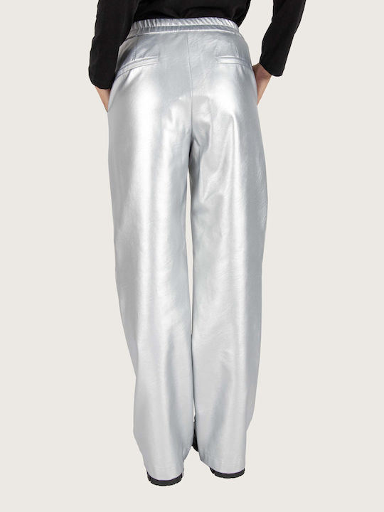 Innocent Damen Leder Hose Schlag Silber