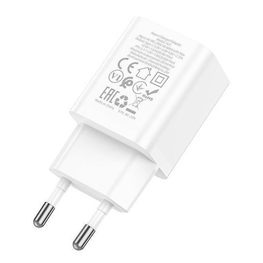 Hoco Charger Without Cable with USB-C Port 20W Power Delivery Whites (N27)