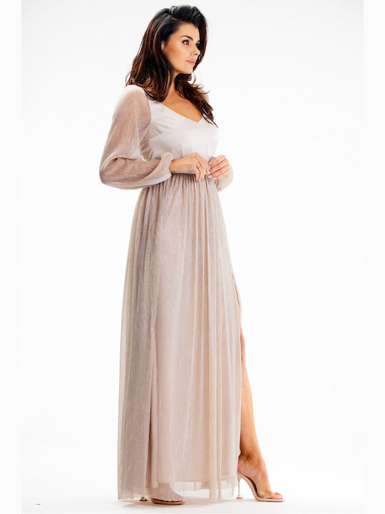 Awama A626 Maxi Dress Beige