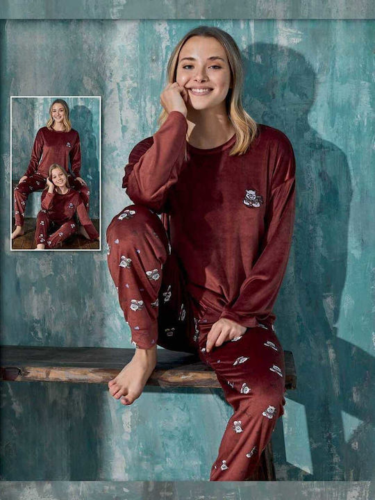 Remix Winter Damen Pyjama-Set Samt Orange