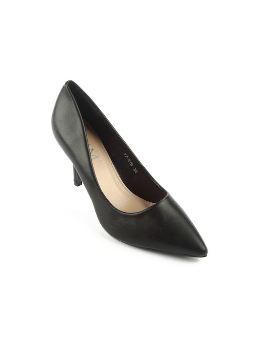 Fshoes Synthetic Leather Pointed Toe Black Heels