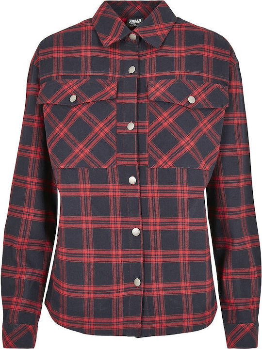 Дамско Проверено Син Overshirt Oversized