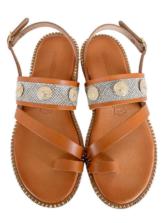 Gkavogiannis Sandals Leather Women's Flat Sandals in Tabac Brown Color