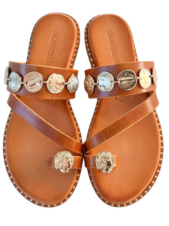 Gkavogiannis Sandals Handmade Leather Women's Sandals Tabac Brown