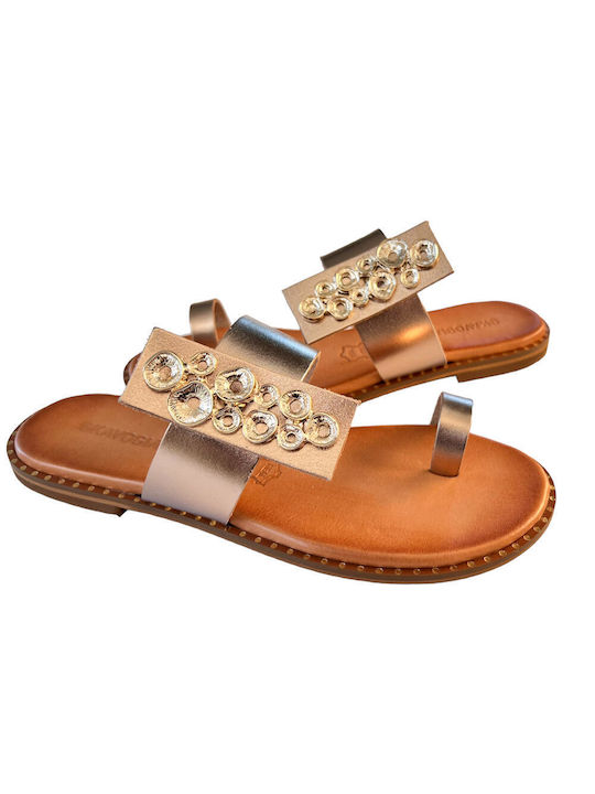 Gkavogiannis Sandals Leather Women's Flat Sandals in Gold Color