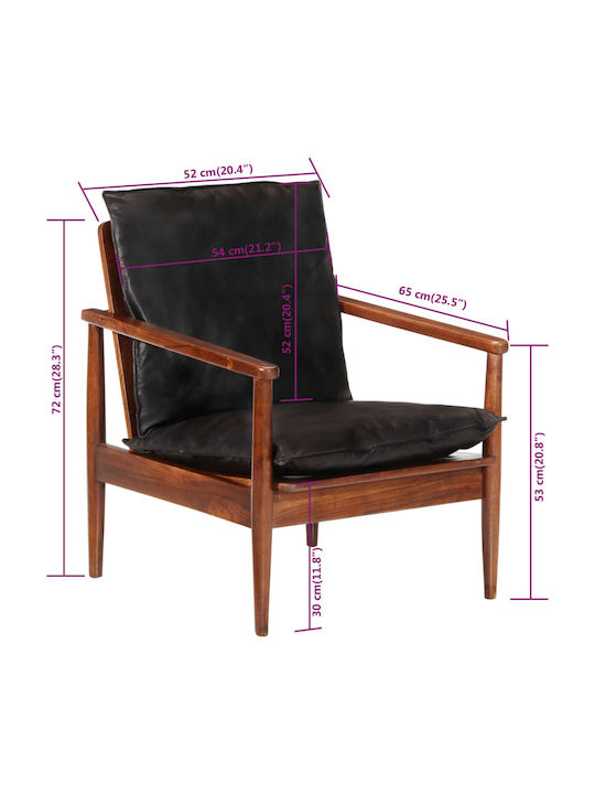 Armchair from Genuine Leather Black 52x65x72cm