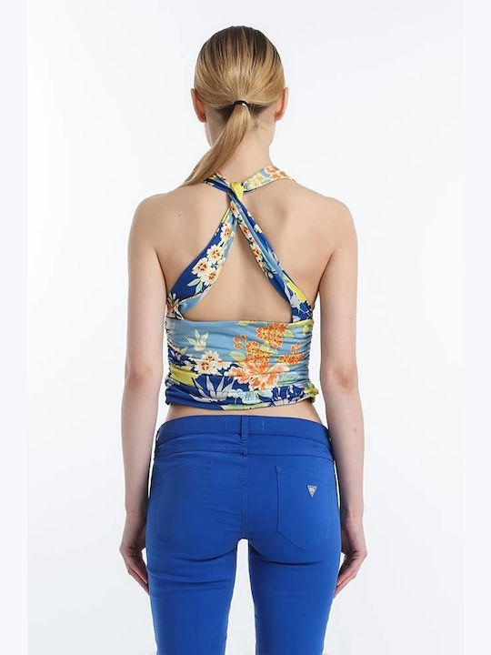 Guess Damen Sommer Bluse mit Trägern & V-Ausschnitt Blau