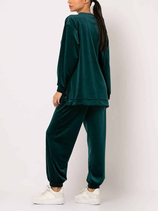 Noobass Damen-Sweatpants-Set Grün Samt