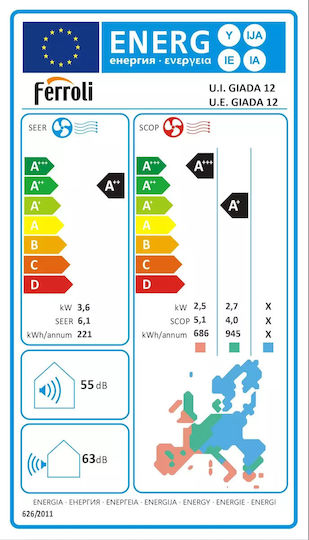 Ferroli Giada Mono Klimaanlage Inverter 12000 BTU A++/A+ mit WiFi