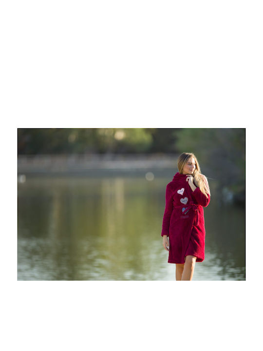 Sexen Winter Women's Fleece Robe Burgundy