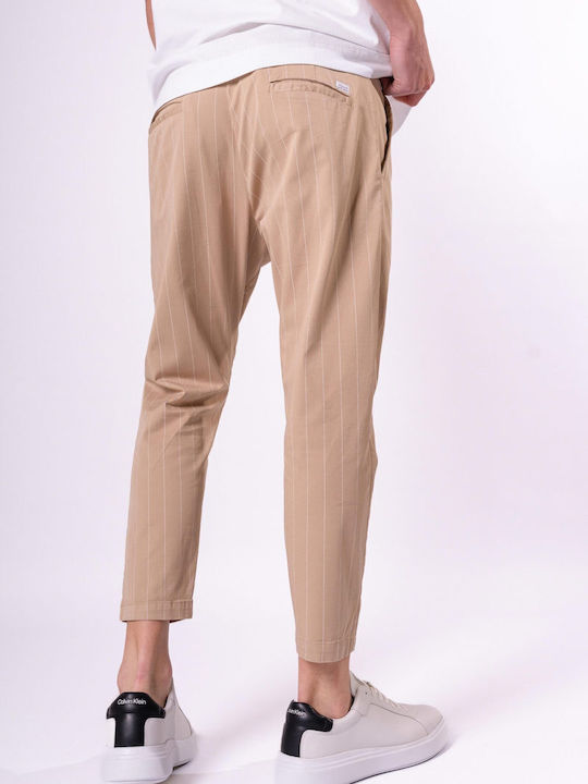 Premium Men's Trousers Elastic in Tapered Line Beige