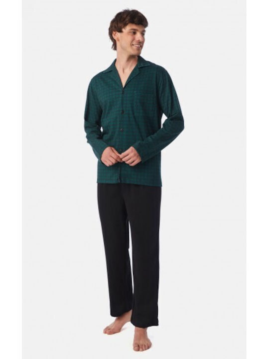 Minerva Men's Winter Pajama Blouse Green