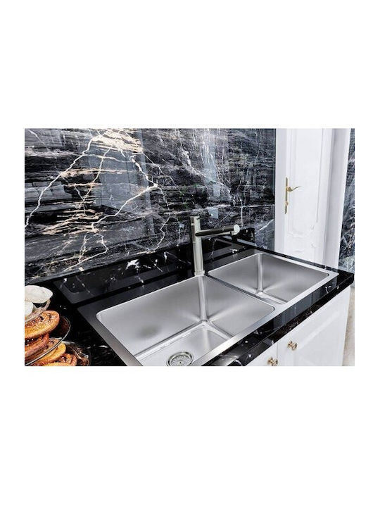 Asil Ένθετος Νεροχύτης Δεξιός Inox Σατινέ Μ86xΠ50cm Χρυσός