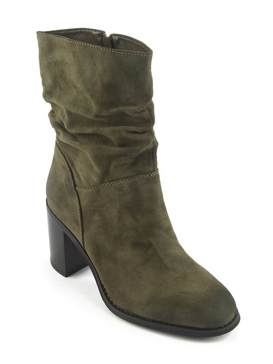 Fshoes Women's Ankle Boots with High Heel Green