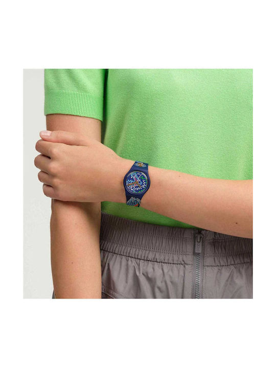 Swatch Dragon In Waves Watch Battery with Blue Rubber Strap