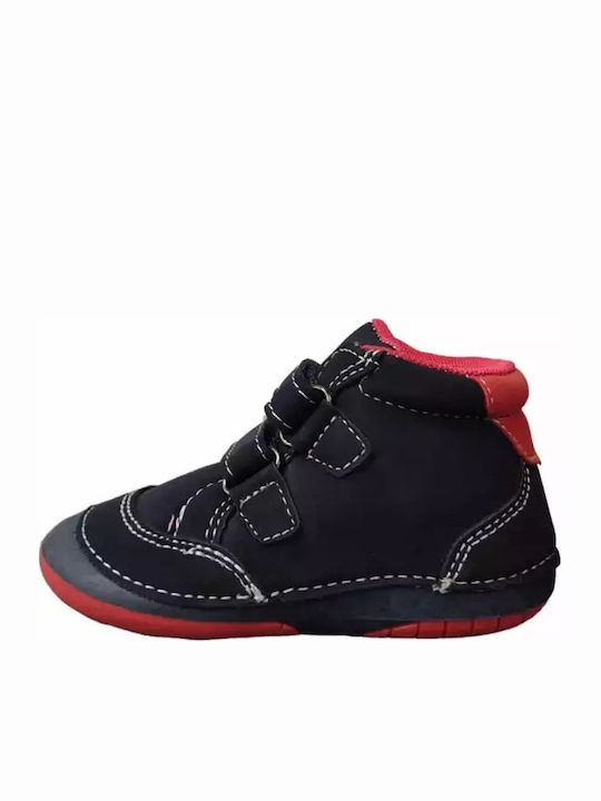 Leather Kids Boots with Velcro Navy Blue