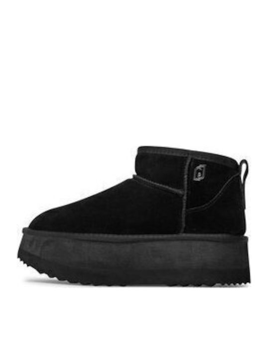 Jane 01 Suede Γυναικεία Μποτάκια με Πλατφόρμα & Γούνα Μαύρα