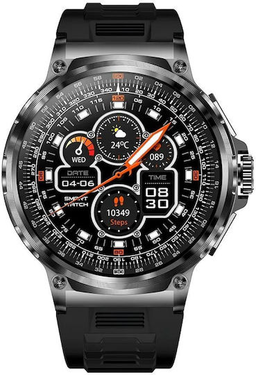Aoke V69 Smartwatch με Παλμογράφο (Μαύρη Κάσα / Μαύρο Λουρί Σιλικόνης)