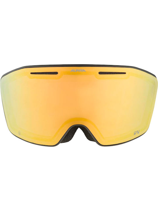Alpina Qv Quattroflex Μάσκα Σκι & Snowboard Ενηλίκων Μαύρη με Φακό Καθρέπτη σε Κίτρινο Χρώμα