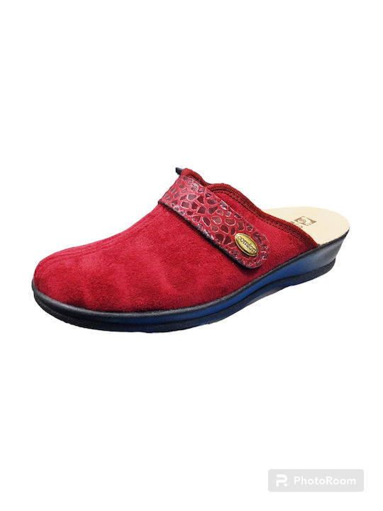 Sanitaire Anatomical Leather Women's Slippers in Burgundy color