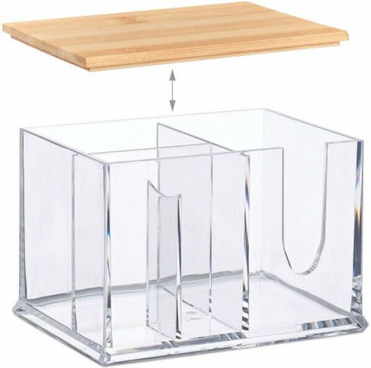 Relaxdays Tabletop Cotton Holder Bamboo Transparent