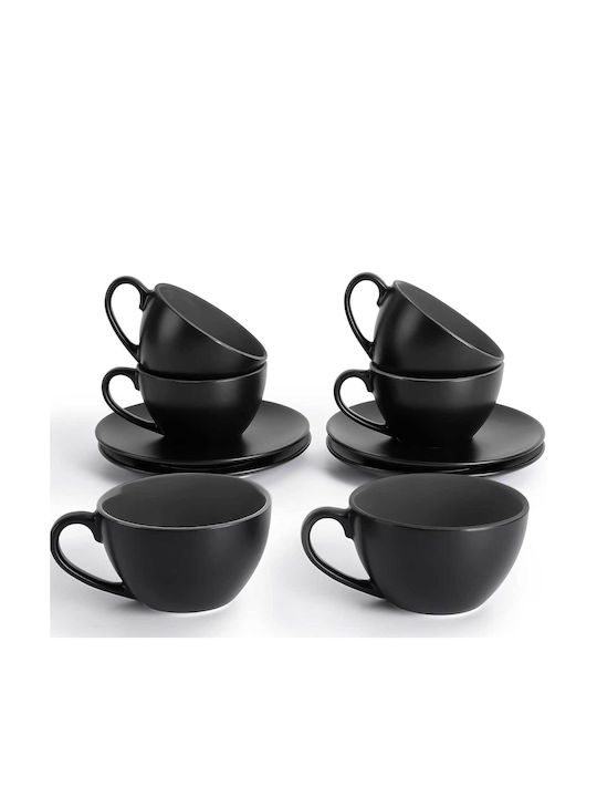 MIAMIO MM122 - Set of cappuccino cups 175 ml 6 pieces | Cappuccino cups with saucer and support | Gift set | Le Papillon Collection | Black