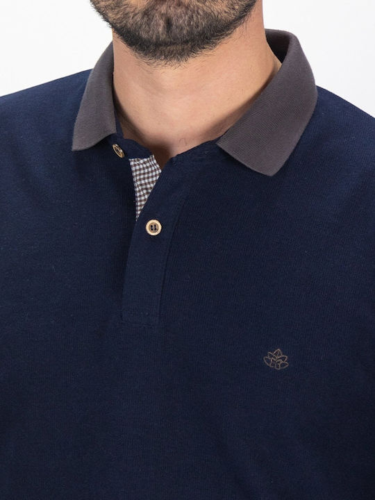 Everbest Men's Long Sleeve Blouse Polo Dark Blue