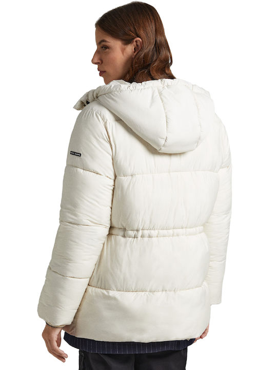 Pepe Jeans Κοντό Γυναικείο Puffer Μπουφάν για Χειμώνα 804/IVORY