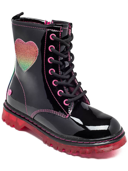 Marikelly Kids Patent Leather Military Boots Black