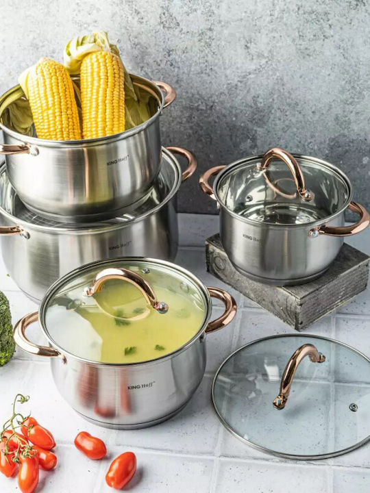 KING Hoff Pots Set of Stainless Steel with No Coating Inox / Copper 8pcs