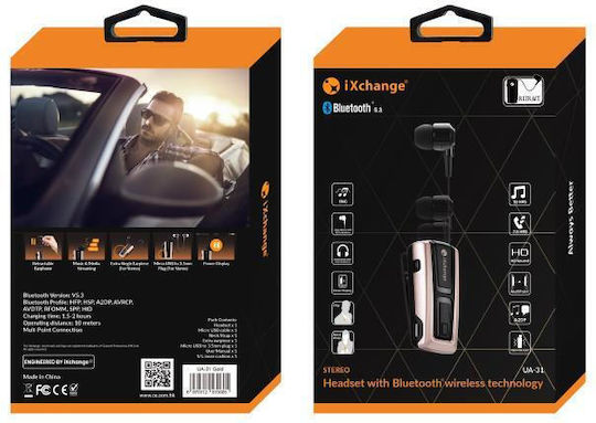 iXchange UA-31 In-ear Bluetooth Handsfree Earphone Lapel Gold