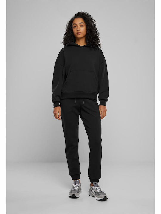 Long Women's Sweatshirt Hooded Black