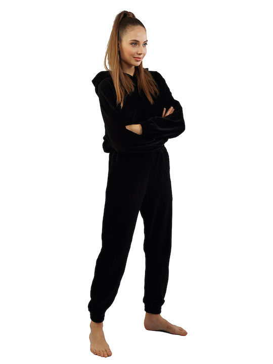 Vienetta Secret Winter Women's Velvet Pyjama Top Black